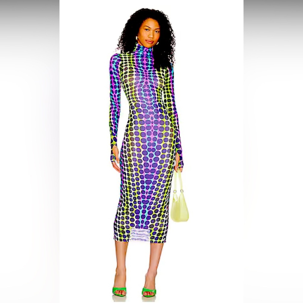 AFRM Purple & Lime Polka-Dot Midi Dress